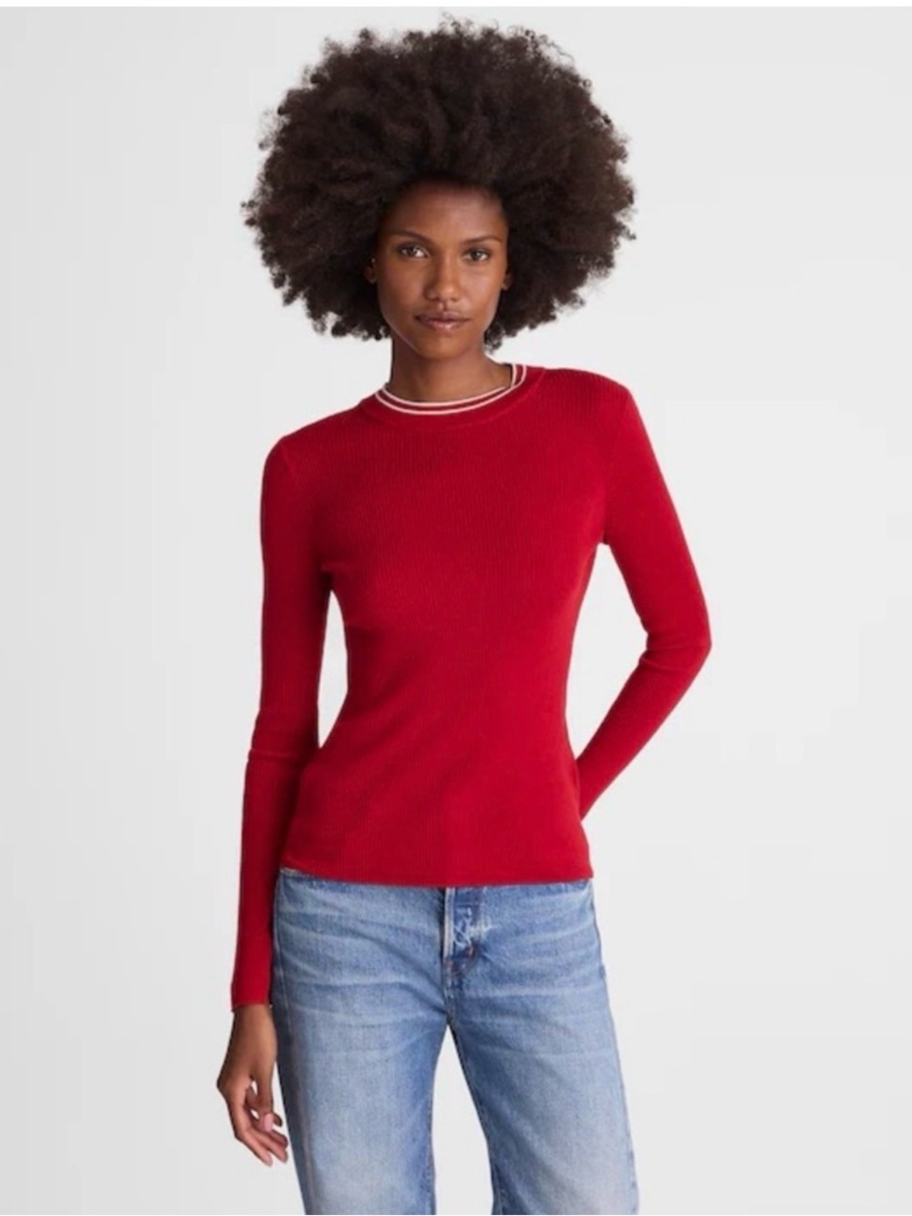 Madewell Double Layered Crewneck in Merino-Silk Blend red sweater, size L , NWT
